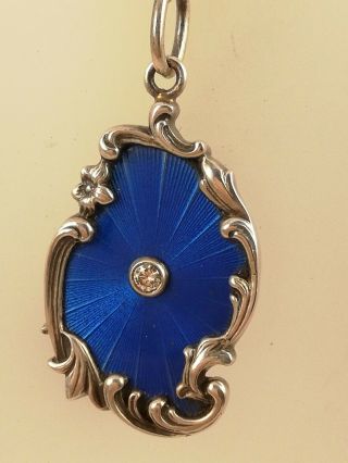 Imperial Antique Russian Faberge Guilloche Enamel Silver 84 Pendant KФ