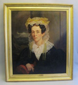 Large & American Antique Portrait Of A Woman C.  1830