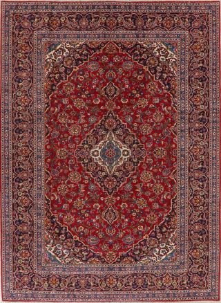 Traditional Floral Red Navy Blue Area Rug Wool Hand - Knotted Oriental Carpet 8x11