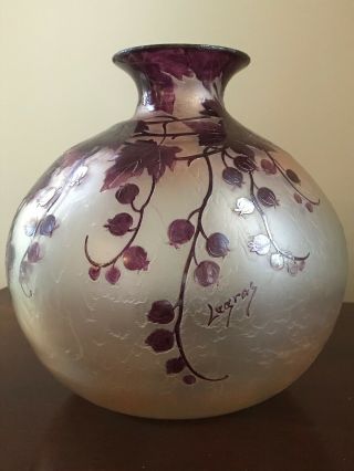 Early 20th Century Legras Signed French Cameo Art Glass Vase From The Rubis Line