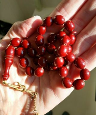 Antique Cherry Amber Bakelite Faturan Prayer Beads 25 G.  Islam Worry