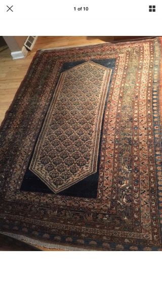 Antique Persian Malayer Rug Lovely Distressed Worn Estate Carpet Pictorial