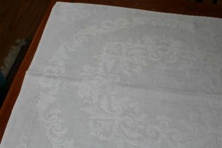 Vintage Snowy White Linen Damask Napkins 12 @ 21x22 Leaves And Swirls