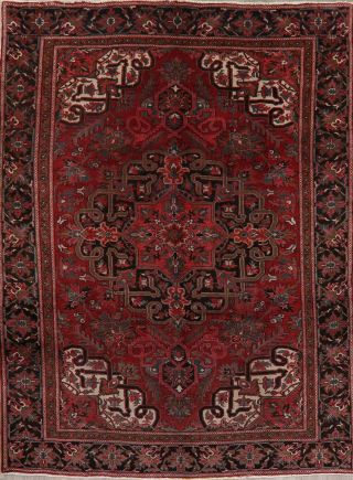 Vintage Oriental Traditional Area Rug Geometric Hand - Knotted Red Wool 7 
