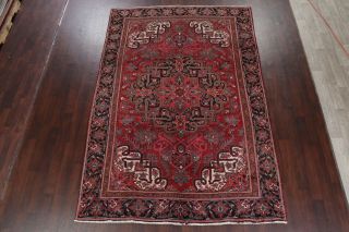 Vintage Oriental Traditional Area Rug Geometric Hand - Knotted RED Wool 7 ' x 11 ' 2