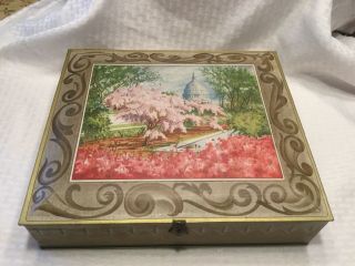 Vintage Sunshine Biscuit Tin With Latch Washington Dc Cherry Blossoms