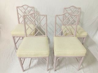 Chinese Chippendale Faux Bamboo Dining Chairs - Set Of 4