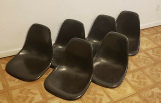 Vintage Eames Fiberglass Shell Chair Black Set Of 6 Mid Century Danish Modern