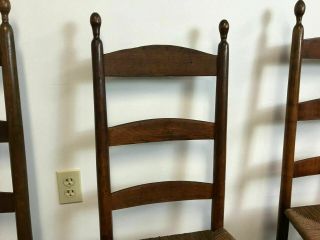 Set of 4 19th Century Shaker Ladder Back Chairs with Rush Seats 3