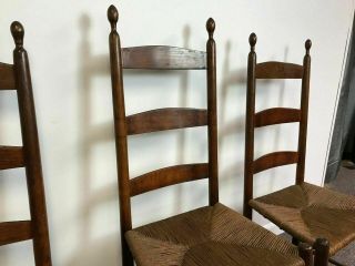 Set of 4 19th Century Shaker Ladder Back Chairs with Rush Seats 4