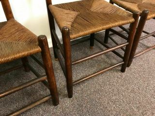 Set of 4 19th Century Shaker Ladder Back Chairs with Rush Seats 5