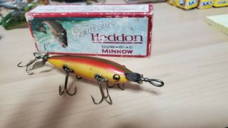 Antique Old Wood Heddon Dowagiac Minnow Lure Model 150 Rb With Down Bass Box