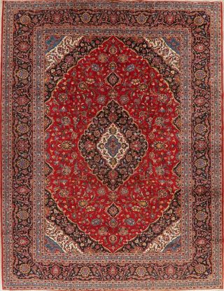 Vintage Traditional Floral Area Rug Red Living Room Hand - Knotted 10x13