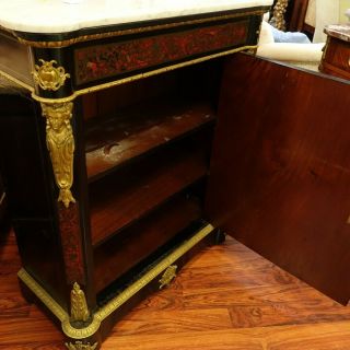 19th C French Napoleon III Ebonized and Boulle Inlaid Marble Top Side Cabinet 4