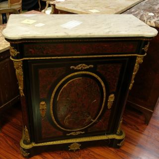19th C French Napoleon III Ebonized and Boulle Inlaid Marble Top Side Cabinet 6