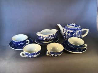 Vintage Childs Tea Set Blue Willow Various Cup Saucer Server Tea Pot Japan