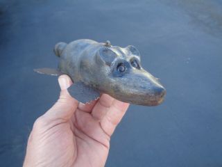 Fish Decoy Raccoon Sneaky Looking Little Critter R Foster Folk Art Wood Carving
