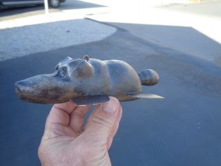FISH DECOY RACCOON SNEAKY LOOKING LITTLE CRITTER R FOSTER FOLK ART WOOD CARVING 3