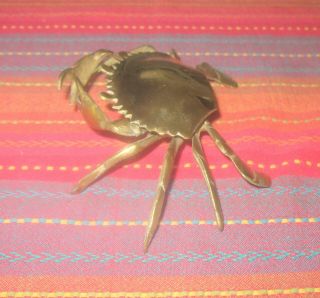 Vintage Brass Crab Ashtray With Hinged Shell Top Trinket Dish