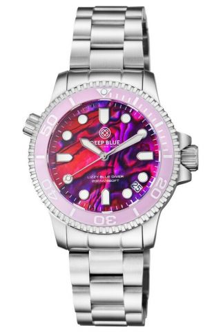Ladies " Lizzy Blue " Diver Ceramic Pink/white Bezel Pink Abalone Shell Dial