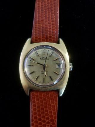 Vintage Roamer Anfibio Matic Watch W/date 1970s Gold Plated Automatic Runs Swiss