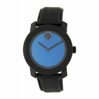 Movado Bold 3600481 Blue Dial Black Leather Strap Mens Watch
