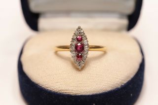 Antique Art Deco 18k Gold Diamond And Turmaline Decorated Pretty Ring
