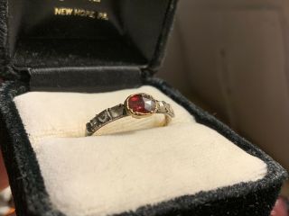 Antique Georgian Garnet & Diamond Ring Rose Cut Stones 14k Yellow Gold Sz 7 3.  8g
