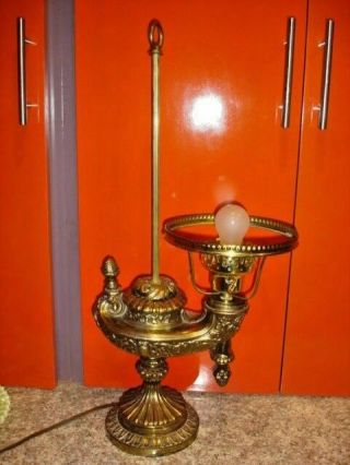 Antique 19th Harvard Brass Student Oil Lamp Converted To Electric