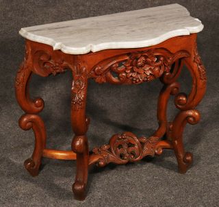 Diminutive Carved Walnut American Victorian Rococo Marble Top Console Table 4