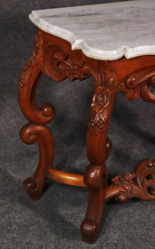 Diminutive Carved Walnut American Victorian Rococo Marble Top Console Table 5