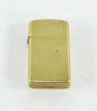 Vintage Zippo Slim Lighter Solid Brass Date Code 1 V,  1989