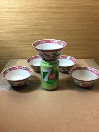 Five Antique Chinese Perankan Nyonya Strait Famille Rose Tea Bowl