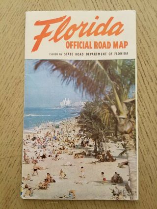 Vtg 1954 Official Florida State Highway Road Map Tourist Guide Indian Names List
