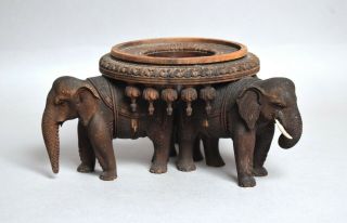 A Very Fine Quality Antique Indian Carved Hardwood Elephant Vase Stand
