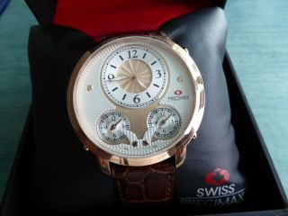 Swiss Precimax Roosevelt Px16004 48 Mm Rose Gold Multi Dial W Brown Leather