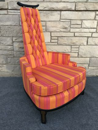Mid Century Modern Adrian Pearsall Style High Back Arm Chair In Pink & Orange