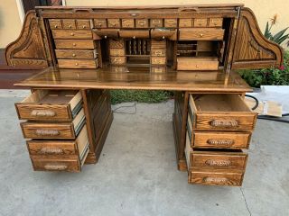 antique oak roll top desk 3