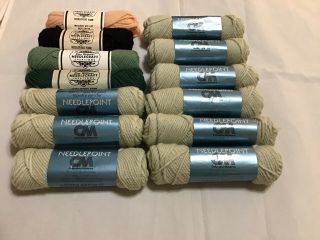 Needlept Yarn Vintage (13 Sk) Wool: (9) Columbia - Min Gr,  (4) Elsa Wms Ass 