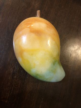 Early Vintage Marble Mango Yellow Green Blue Stone Fruit Decorative
