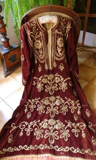 Antique Ottoman Dress Gold Metallic Embroidery Xixème Silk Velvet