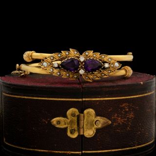 Antique Vintage Art Nouveau 14k Gold Siberian Amethyst Diamond Wedding Bracelet