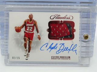 2018 - 19 Flawless Clyde Drexler Ruby Game Patch Auto Autograph 02/15 S1
