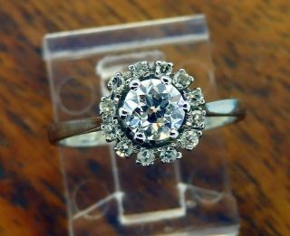 Vintage 18k Gold Art Deco Antique Diamond Engagement Wedding Halo Ring R