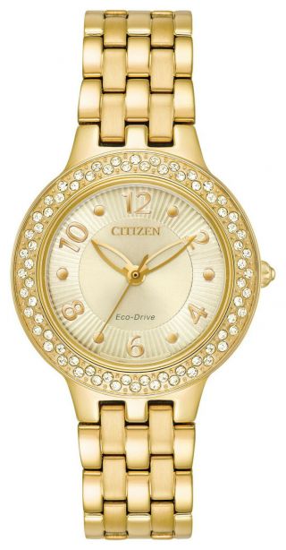Citizen Eco - Drive Silhouette Crystal Fe2082 - 51p Yellow Gold Tone Womens Watch