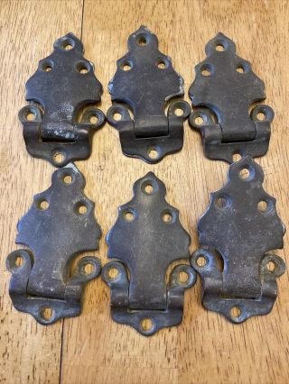 6 Matched Heavy Brass Antique Ice Box Offset Hinges Vintage 3 1/2 Inches
