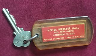 Vintage Hotel Motel Key Fob And Key From Hotel Webster Hall - Pittsburgh,  Pa