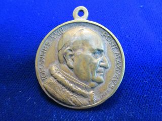 Vintage St Christopher Medal Pope John Xxiii Brass High Relief Signed " Affer "