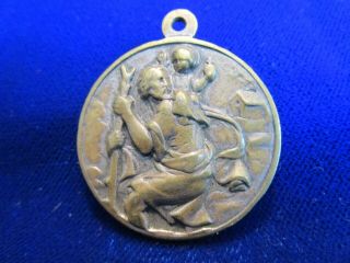 Vintage St Christopher Medal Pope John XXIII Brass High Relief Signed 