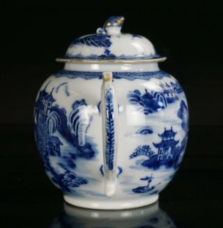 LARGE Antique Chinese Blue and White Porcelain Teapot and Lid Dragon Spout 18thC 5